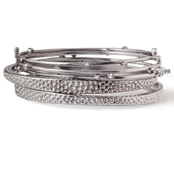 Kendra Scott Jewelry - Kendra Scott Tatum Stacking Bangle Bracelet Set Silver Hematite NEW